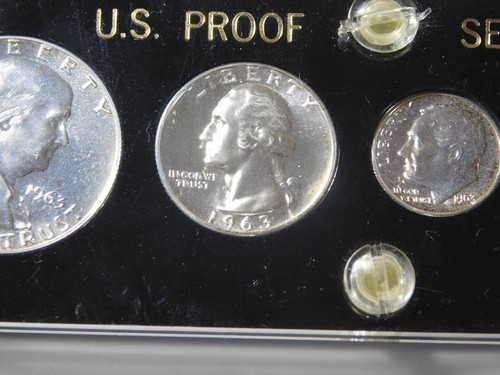 VINTAGE 1963 HALF DOLLAR QUARTER DIME NICKEL CENT US COINS PROOF SET - Picture 4 of 14