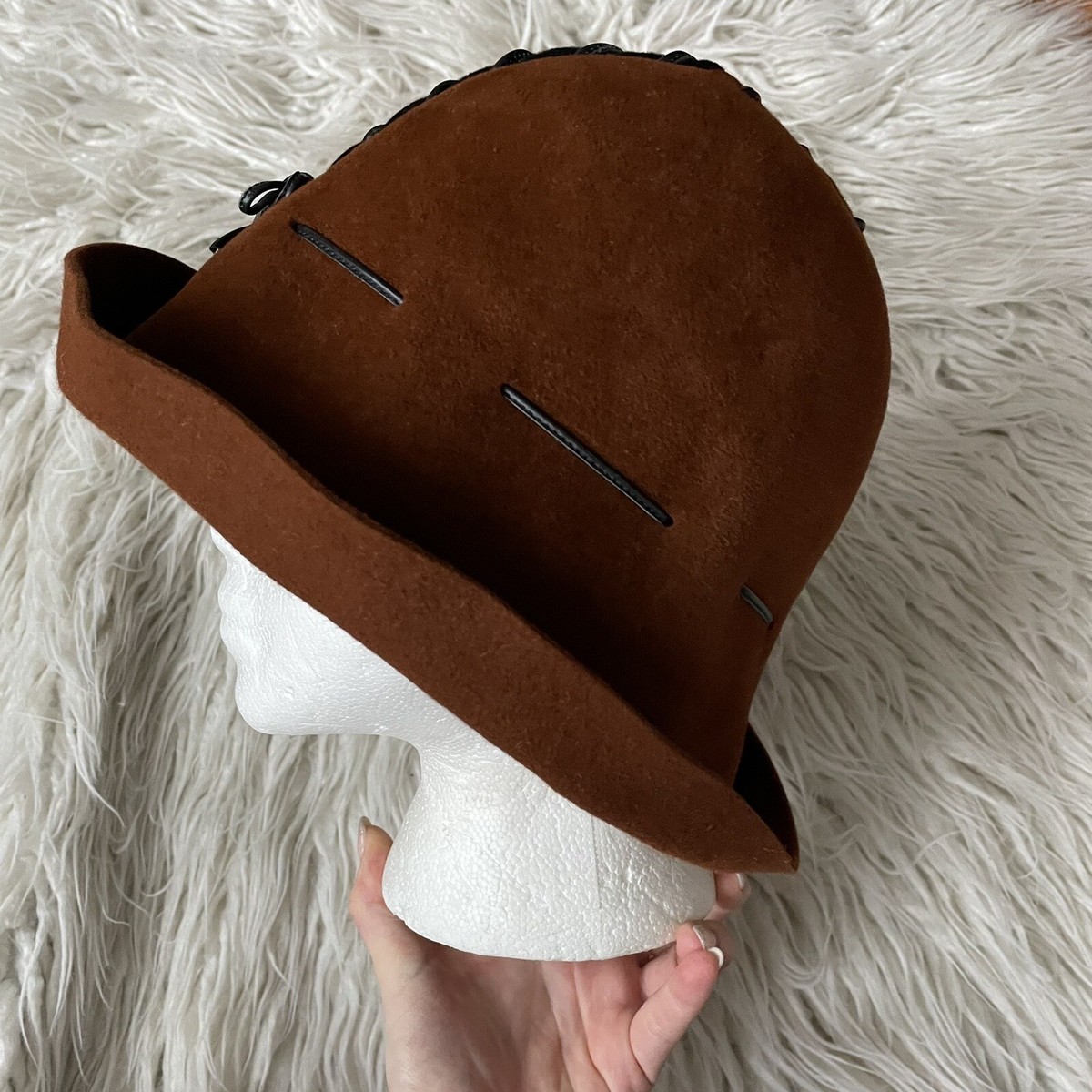 Christine A. Moore Colorblock Brown Black Felt Leather 