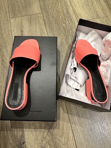 NEW in Box ALEXANDER WANG Lou Coral Neon Bright Leather Slide Sandals US 8.5 - Picture 7 of 9