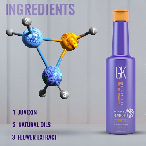 GK HAIR Miami Bombshell Beach Purple Treatment Kit Blonde Hair Smoothing 280ml - Picture 3 of 8