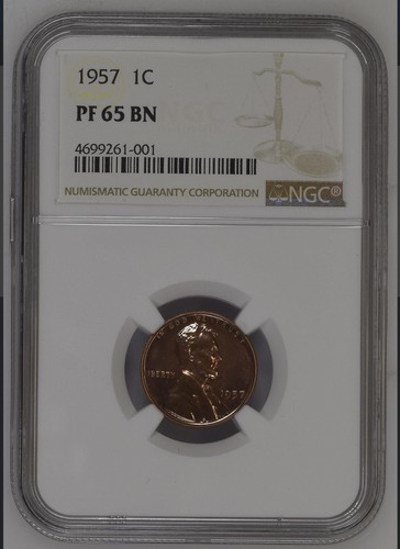 1957 ONE CENT PROOF LINCOLN WHEAT CENT NGC PF 65 BN - Picture 3 of 4