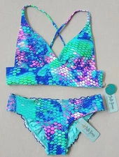 Luli Fama Casa de Las Sirenas Reversible Halter Top & Ruched Back Bottom, XS