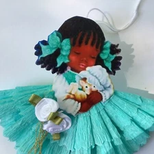 Christmas feather tree ornaments doll African American doll gift tags item# C-M