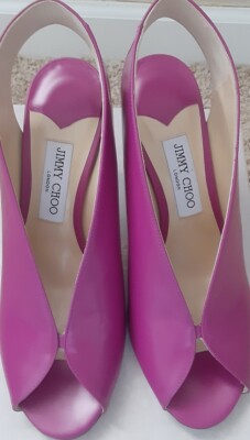 New! Jimmy Choo SHAR 85 Magenta Leather Open Toe Heels Sz USA 10