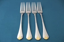 4 Dinner Forks Yamazaki CARA GOLD 18/8 Stainless Japan 7 5/8"