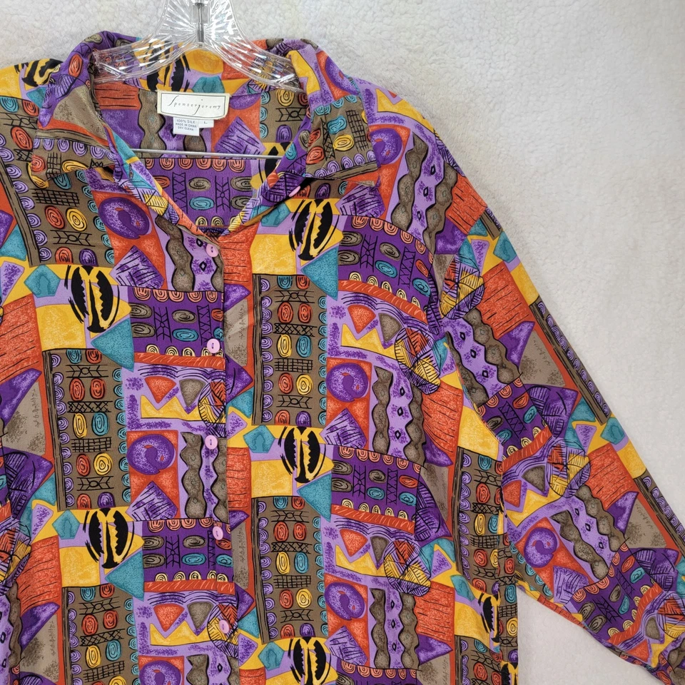 Blusa Maximalista Retro De Colección Años 90 Spenser Jeremy Mujer Top Púrpura Pura Seda Talla L Foto 3 de 4