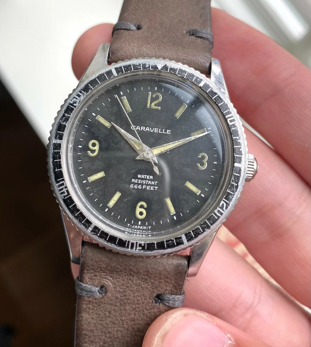 Vintage Bulova Sea Hunter Manual Wind Diver Black