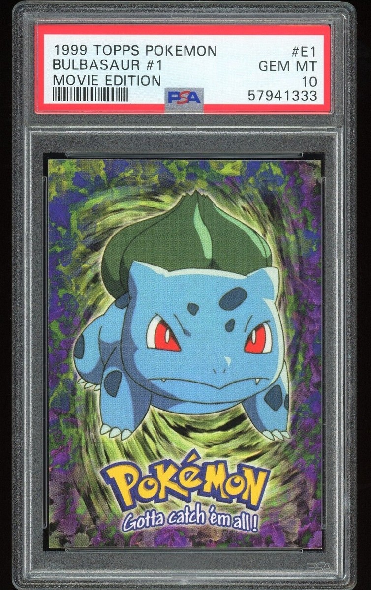 1999 POKEMON TOPPS Movie Edition E1 - BULBASAUR - BLUE LOGO - PSA