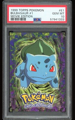 1999 POKEMON TOPPS Movie Edition E1 - BULBASAUR - BLUE LOGO - PSA
