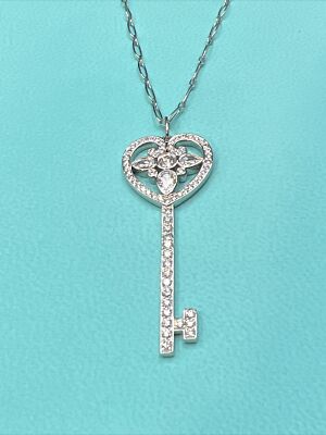 Tiffany & Co Open Heart 1.30 CTW Diamond Platinum Key Pendant With