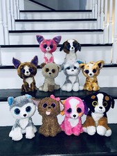 Lot 10 TY BEANIE BOOS MEDIUM BUDDIES Solid Eyes Purple Tush Tag Dog Puppy BBMD1