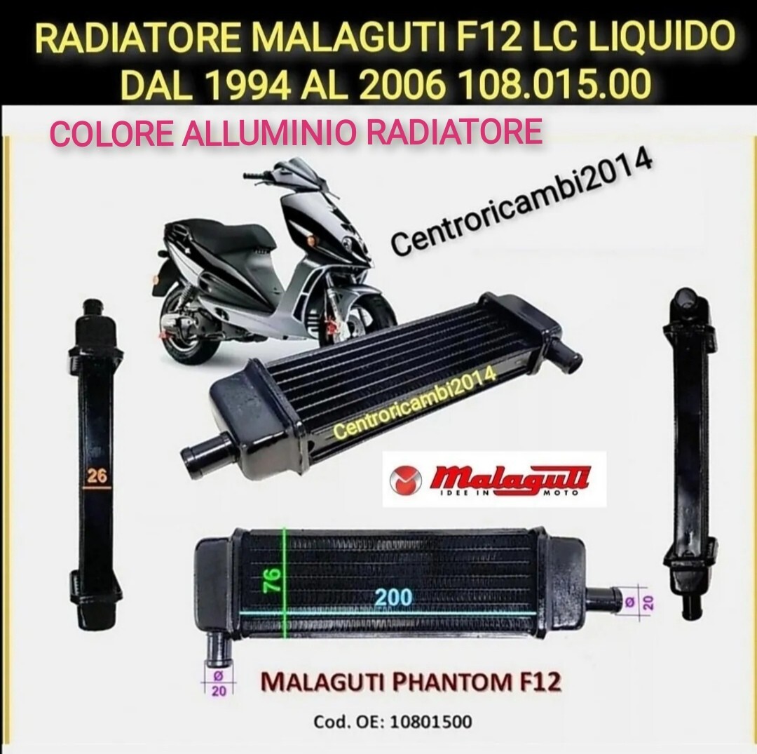 RADIATORE MALAGUTI F12 PHANTOM LC 1994 AL 2006 10801500 ALLUMINIO