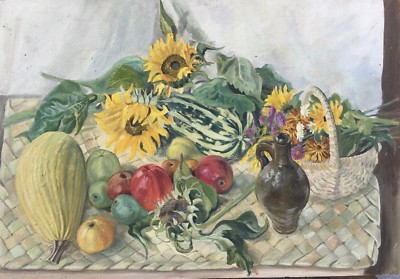 Harvest Still Life - Garden - Fruit Vegetables Pumpkin Sunflower Apples