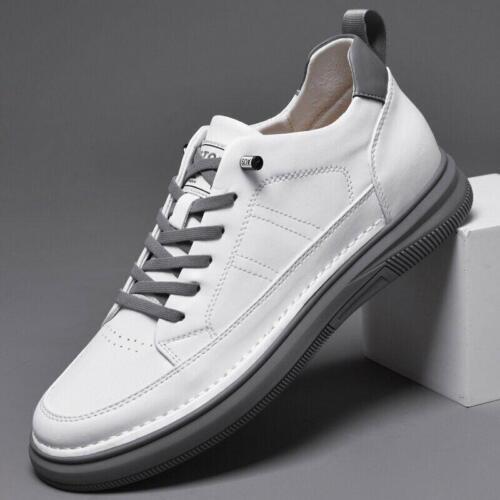 Men's Casual Increase Height Heel Black White Sneakers Comfort Lace Up Shoes - Picture 10 of 10