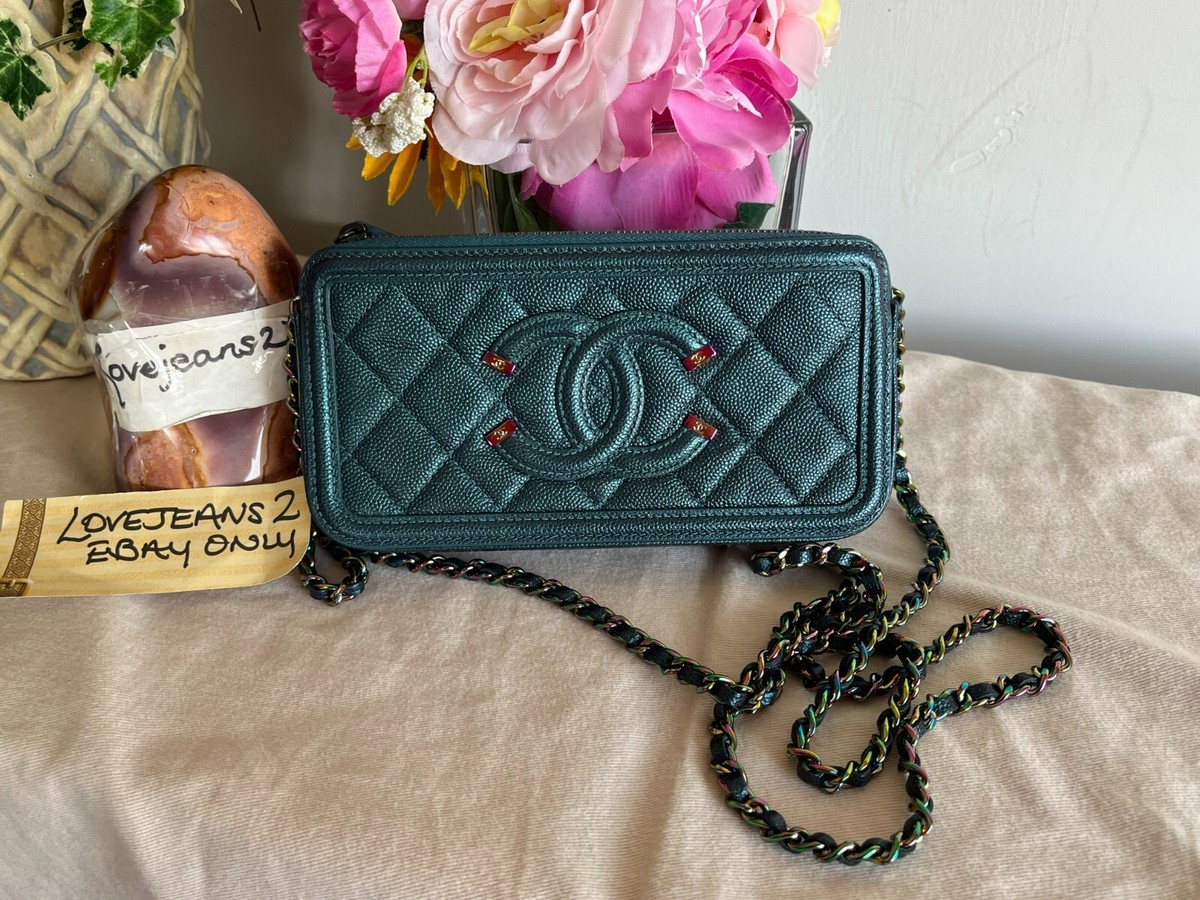 Chanel Filigree Caviar WOC Chain Wallet Iridescent Double Zip