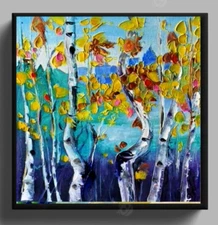 9" ORIGINAL Oil Painting Fall Nature Art Central Park 3D Art Signed Forest Birch