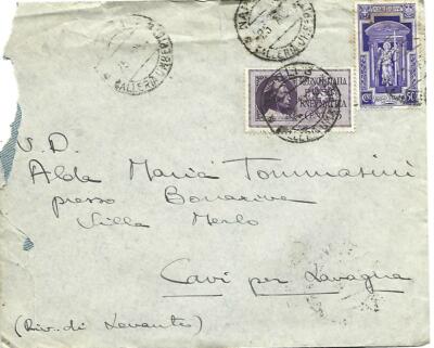 1934 15C POSTA PNEUMATICA +50C ANNO SANTO DA NAPOLI X RIVIERA DI LEVANTE