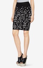 BCBG Max Azria Skirt XXS Black Floral Stretch Bandage Knit Mini Pencil NWT