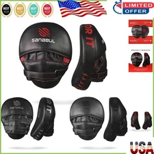 Essential Curved Boxing Mitts - Durable Focus Pads for MMA Training, Black/Red