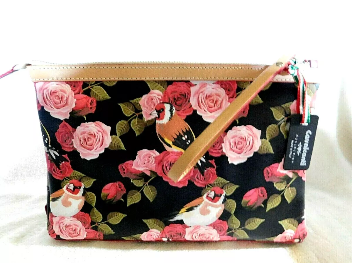 Cavalcanti Italian Large Floral Rose Clutch Wristlet Black Rose