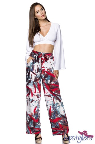 Abbigliamento femminile estivo pantalone taglio largo Bianco rosso uy 60002  | eBay