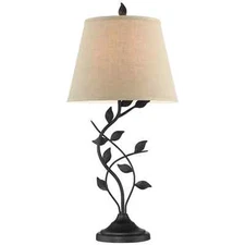 Kira Home Ambrose 31" Traditional Rustic Table Lamp, Beige Fabric Shade, Leaf De