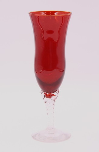 Ruby Tulip Shape Champagne Glass Twisted Flute Stem MCM Italian - Picture 3 of 12