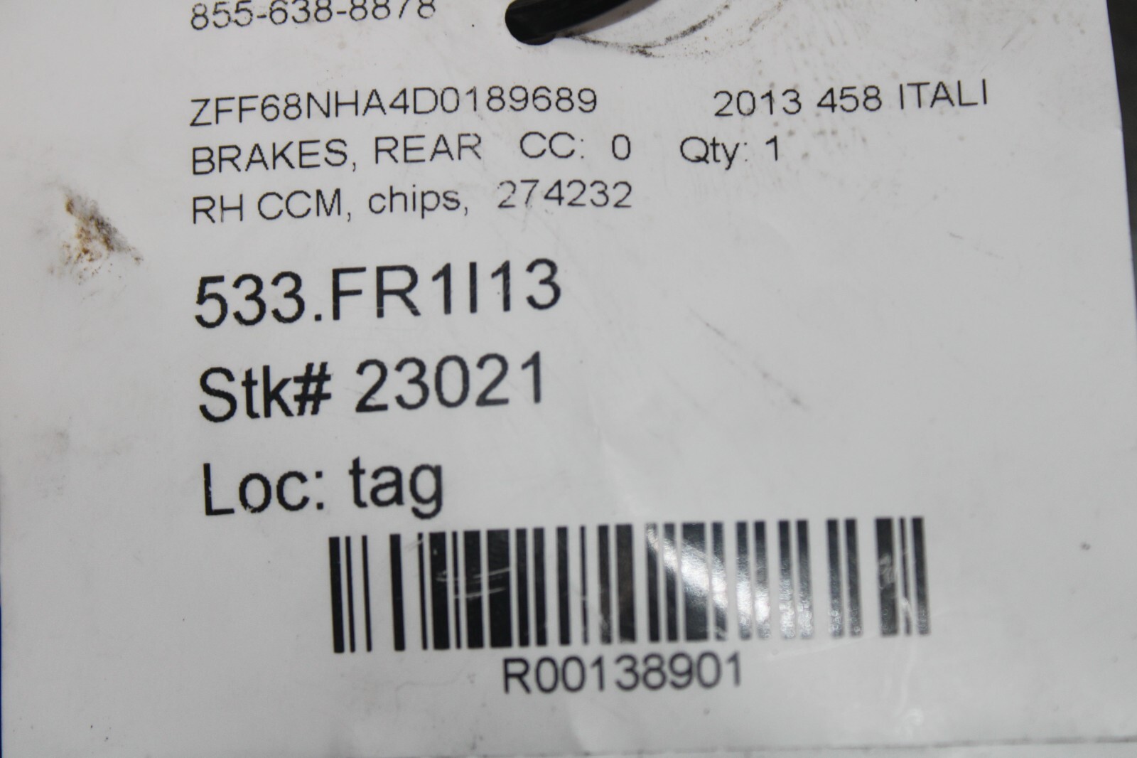 Ferrari California, 458 Italia, Rear CCM Carbon Brake Rotor, Used, P/N 274232