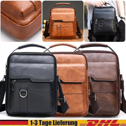 Herren Schultertasche Umhängetasche Echt Leder Handtasche Braun Messenger Tasche - Bild 1 von 15