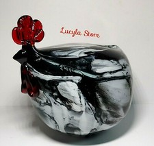 9" Hand Blown Art Glass Crystal Hen Rooster Chicken Figurine Murano Statue