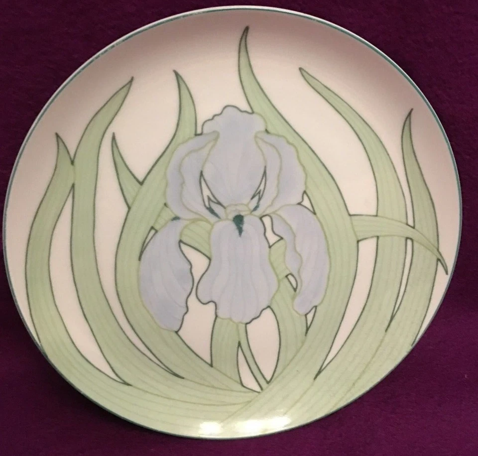 Juego de 5 Platos de Flores de Iris Nancy Getz Vandor Japón 8" Verde Azul De Colección Foto 2 de 4