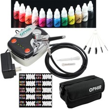 OPHIR Nail Airbrush Kit Supply Air Brush Compressor with 12x Nail Inks for Nail