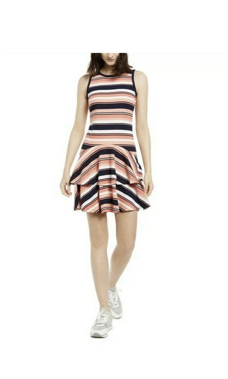 NWT Michael Kors coral Peach Navy Striped Short Dress Small $110 thumbnail 5