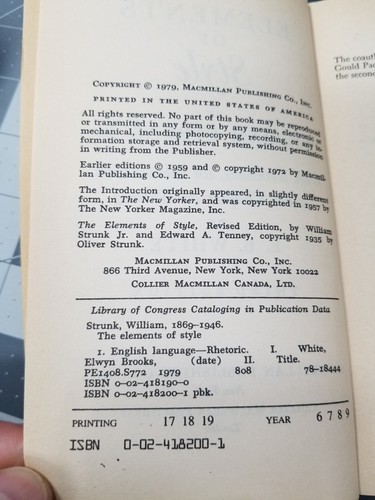 RARE 1979 Vintage CLASSIC The Elements of Style by Strunk and White 3rd Edition - Imagen 4 de 9