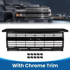 Fits Silverado 2500 HD 3500 HD 2015-2019 Front Grille Hood Gloss Black w/Chrome