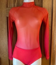 THE LINE UP NWOT OMBR  MESH ORANGE RED LEOTARD DANCE COSTUME SIZE ADULT MEDIUM