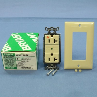 Bryant SP53TIGIA Ivory Isolated Ground Surge Suppressor 20A Duplex Receptacle