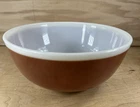 Vintage Pyrex Glass Mixing Bowl # 404 Americana Rusty Brown White Rim 4 Qt