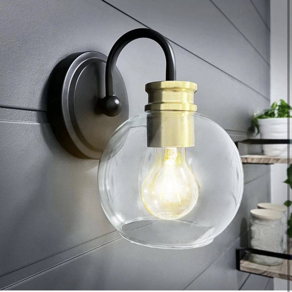 Aplique de tocador de 6” W 1 luz iluminación para en la pared y sobre el espejo negro  Foto 4 de 4