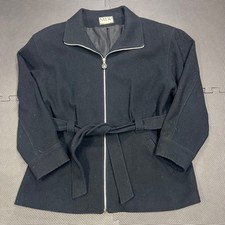 MDP Mario De Pinto Black Wool Belted Womens Jacket Size L Made In USA