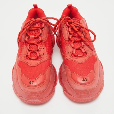 Balenciaga Triple S Clear Sole Size 41 Red Leather and Mesh Low