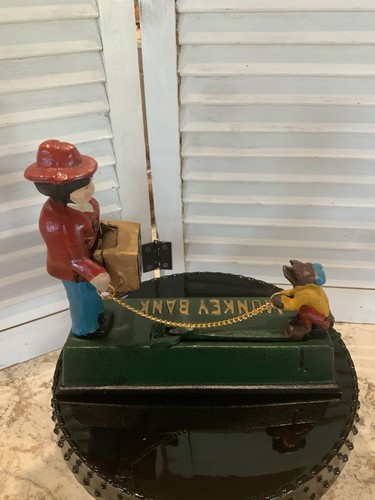 Monkey Bank Vintage Cast Iron Mechanical Coin Bank Working Reproduction - Picture 3 of 8
