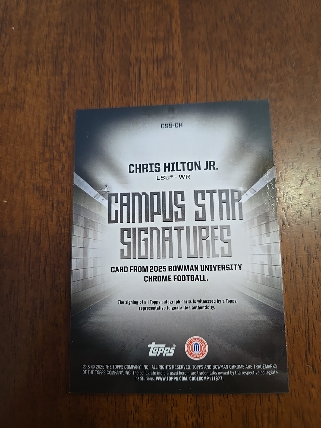2025 Bowman Chrome U Chris Hilton Jr. Campus Star Signature Auto #CSS-CH LSU