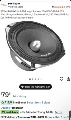 Prv Audio 6X9 Inch Midrange Speaker 69Mr500-Php-4 500 Watts Program Power 4 Ohm