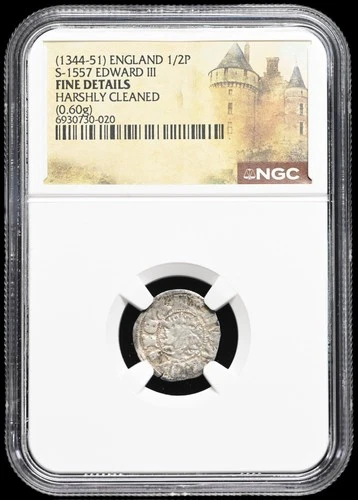 ENGLAND. Edward III. 1327-1377. Hammered Silver Halfpenny, S-1557, NGC Fine