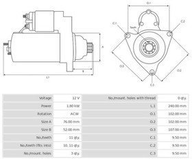 Anlasser Motor 12V / 1,8Kw 11t ACW SEAT IBIZA II 1.9 D CS801