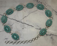 Vintage Western Faux Turquoise  Silvertone Concho Belt