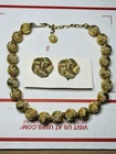 Vintage Lisner Costume Jewelry Necklace & Earrings Gold Tone Matching Signed Set