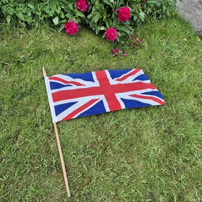 Vintage 60er Jahre Union Jack Flagge genäht 88 x 44 cm Leinen mit Stange