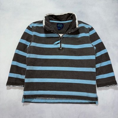 Mini Boden 1/4 Zip Pullover Sweater Boys Size 5-6Y Brown Blue Striped Preppy